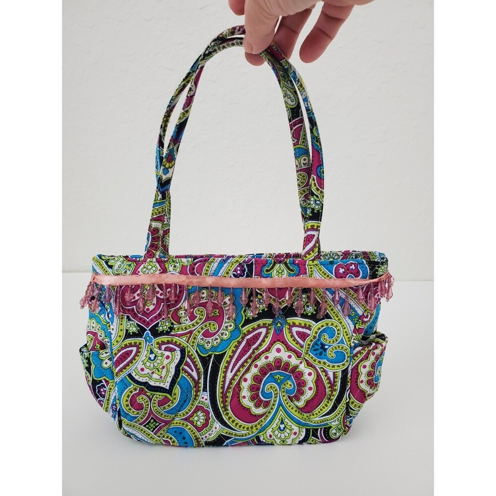 VERA BRADLEY 100% SILK PAISLEY LTD EDITION BELLA HANDBAG/PURSE W/BEADED FRINGE